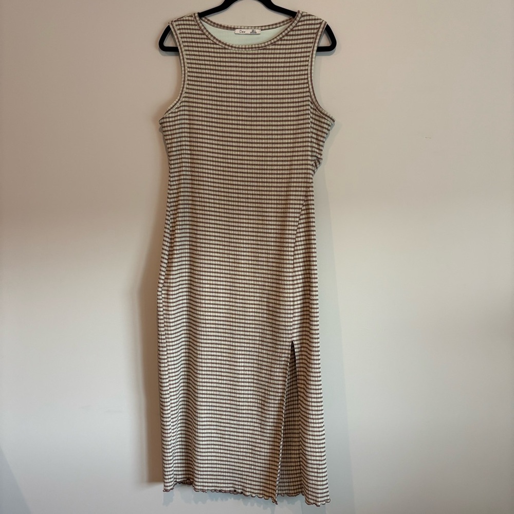Dex Women's Sleeveless Striped Dress - Brown and Light Mint Green - Picture 2 of 5